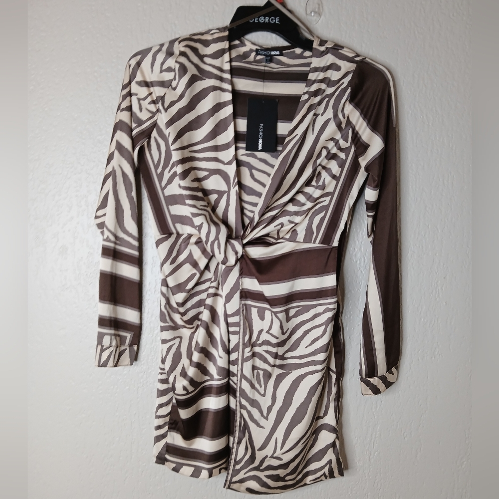 Fashion Nova Brown and Cream Zebra Print Dress